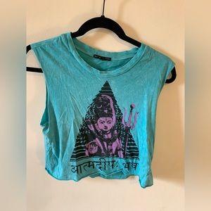 Turquoise Cropped Graphic. Truly Madly Deeply. Size Small.
